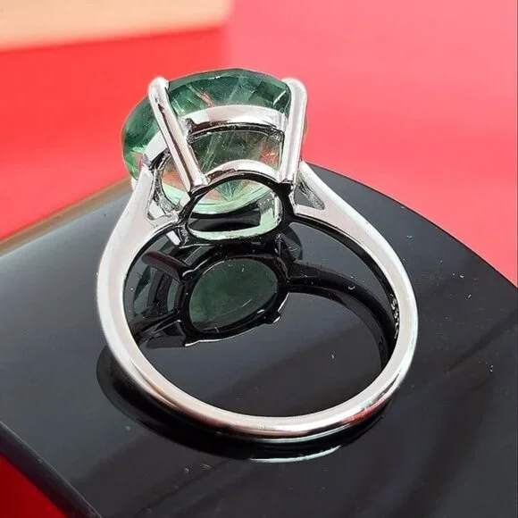 Natural Green Fluorite 925 Sterling Silver Ring Sz 9 - Picture 6 of 7